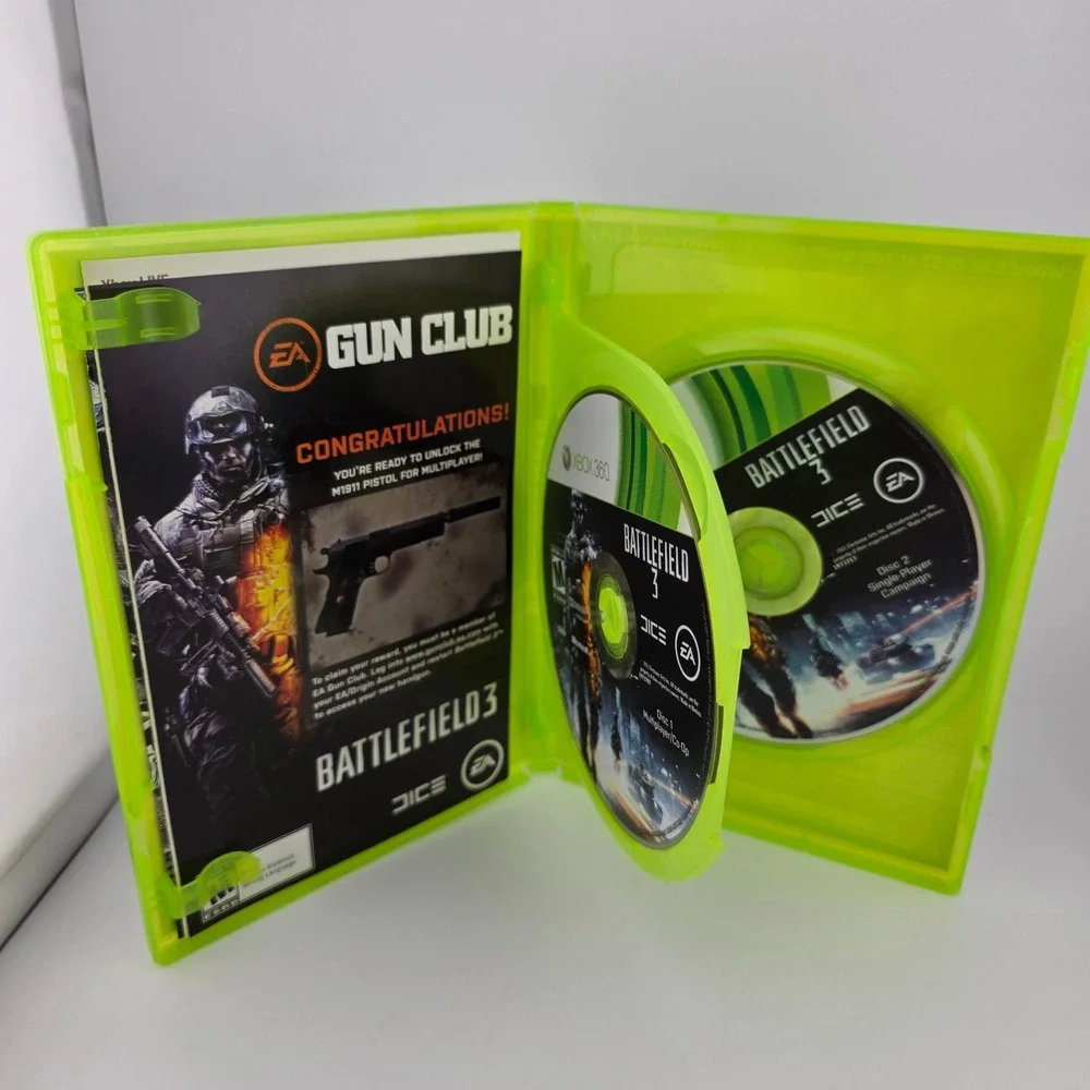 Battlefield 3 Xbox 360 EA 2-Disc Set Green Case Good No Manual‎ Fair